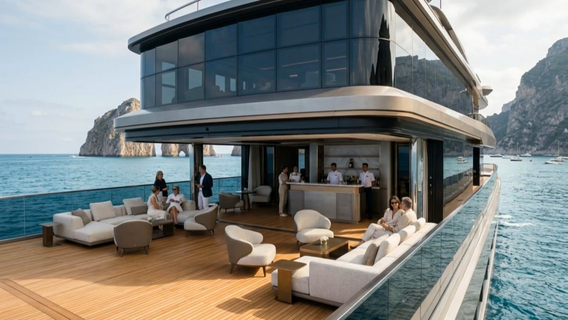Guests relaxing on a superyacht deck
